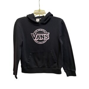 Vans Kids Hoodie Black Pink Off The Wall Logo Pullover Sweatshirt Size L